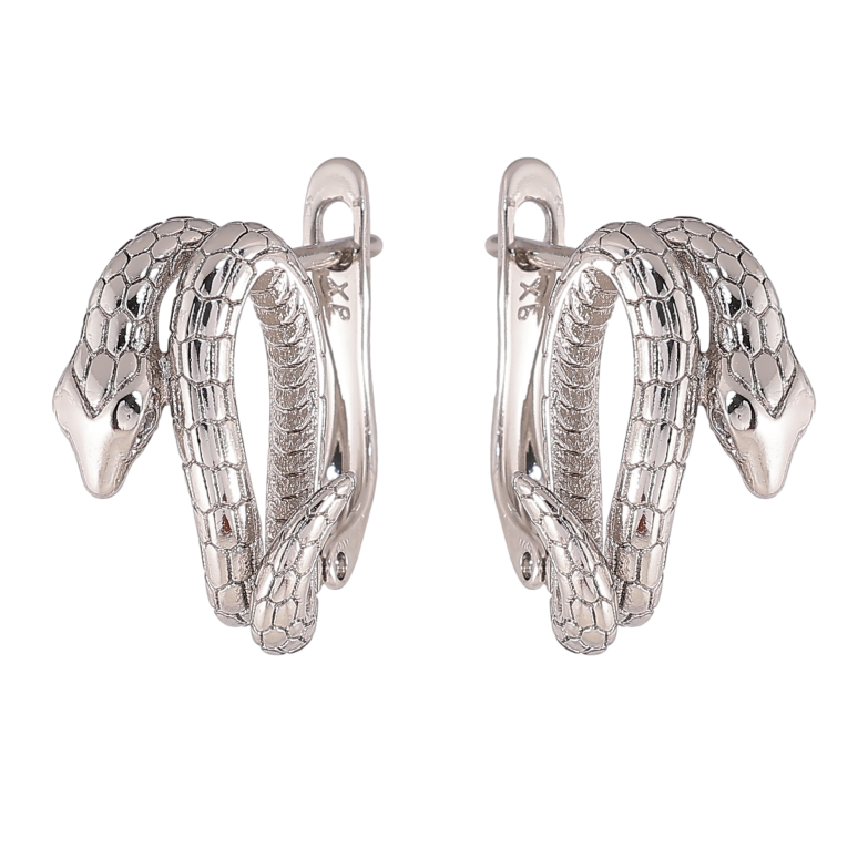 Серьги Xuping цвет Родий английский замок "Змеи" фото №1