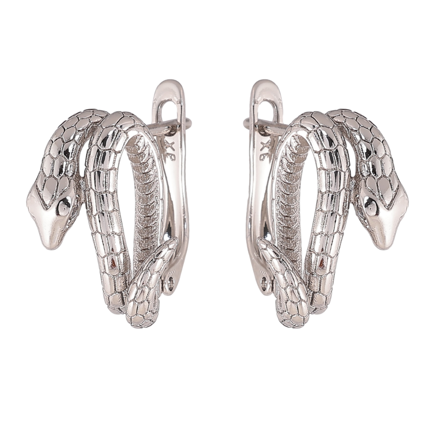 Серьги Xuping цвет Родий английский замок "Змеи" фото №1