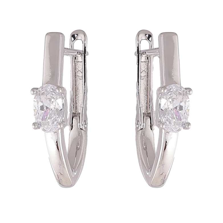 Серьги Xuping цвет Родий английский замок "Скобы с кристаллами" фото №1 Серьги Xuping цвет Родий английский замок "Скобы с кристаллами" фото №1