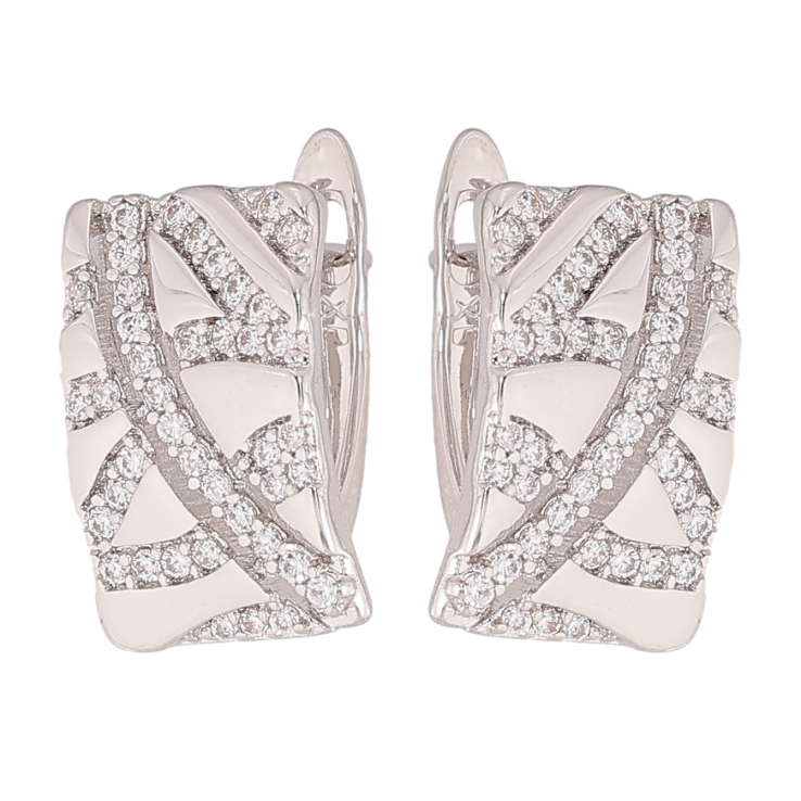 Сережки Xuping колір Родій англійський замок "Візерунок з кристалами" фото №2 Сережки Xuping колір Родій англійський замок "Візерунок з кристалами" фото №2