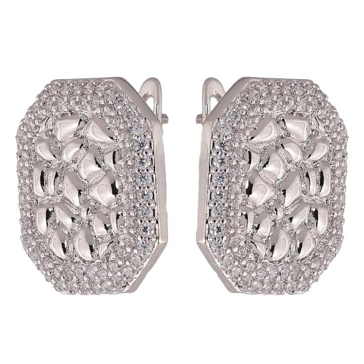 Серьги Xuping цвет Родий английский замок "Узор с кристаллами" фото №9