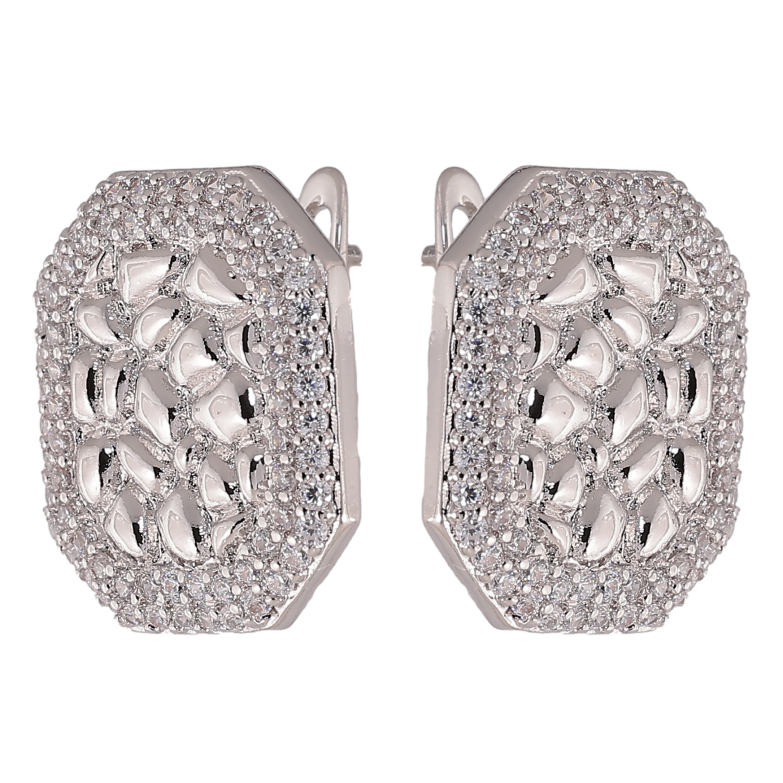 Серьги Xuping цвет Родий английский замок "Узор с кристаллами" фото №1