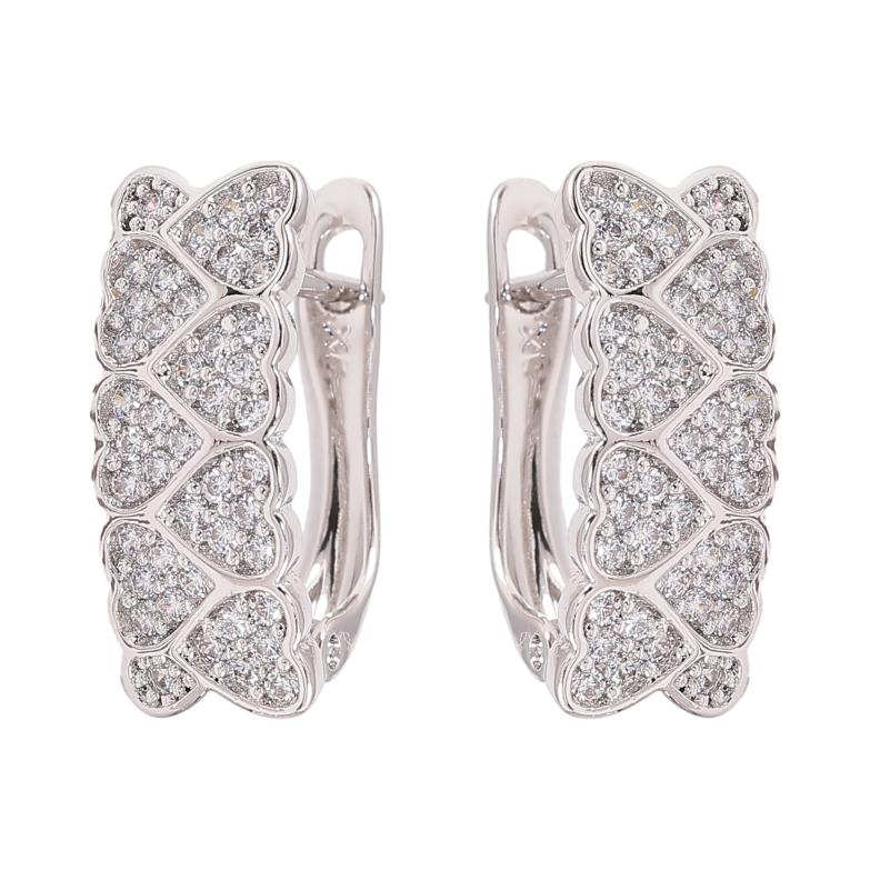 Серьги Xuping цвет Родий английский замок "Узор сердечки с кристаллами" фото №1
