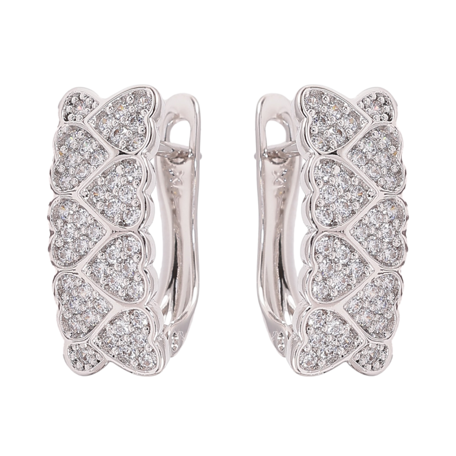 Серьги Xuping цвет Родий английский замок "Узор сердечки с кристаллами" фото №1