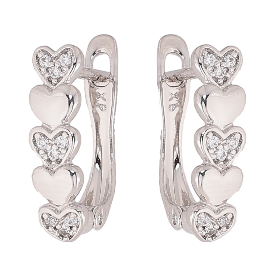 Серьги Xuping цвет Родий английский замок "Узор сердечки с кристаллами" фото №1