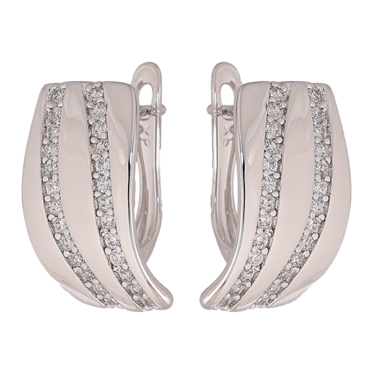 Серьги Xuping цвет Родий английский замок "Узор с кристаллами" фото №2