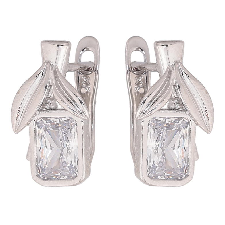 Серьги Xuping цвет Родий английский замок "Узор с кристаллами" фото №1 Серьги Xuping цвет Родий английский замок "Узор с кристаллами" фото №1