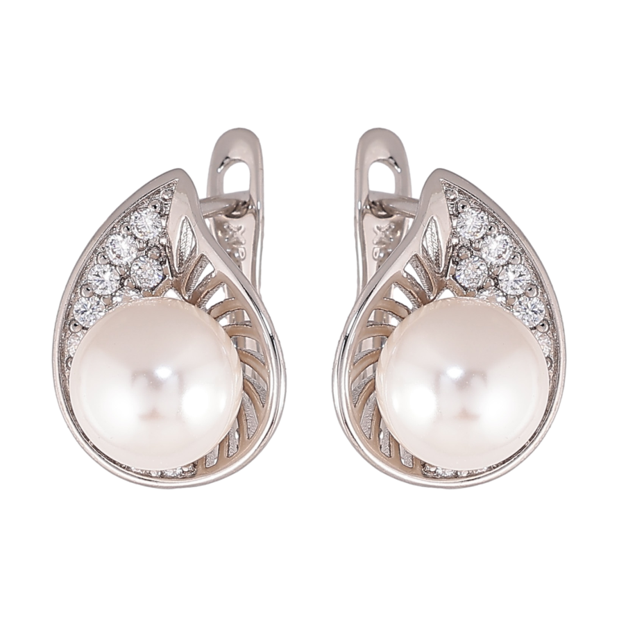 Сережки Xuping колір Родій англійський замок "Візерунок з кристалами та перлинами" фото №1 Сережки Xuping колір Родій англійський замок "Візерунок з кристалами та перлинами" фото №1