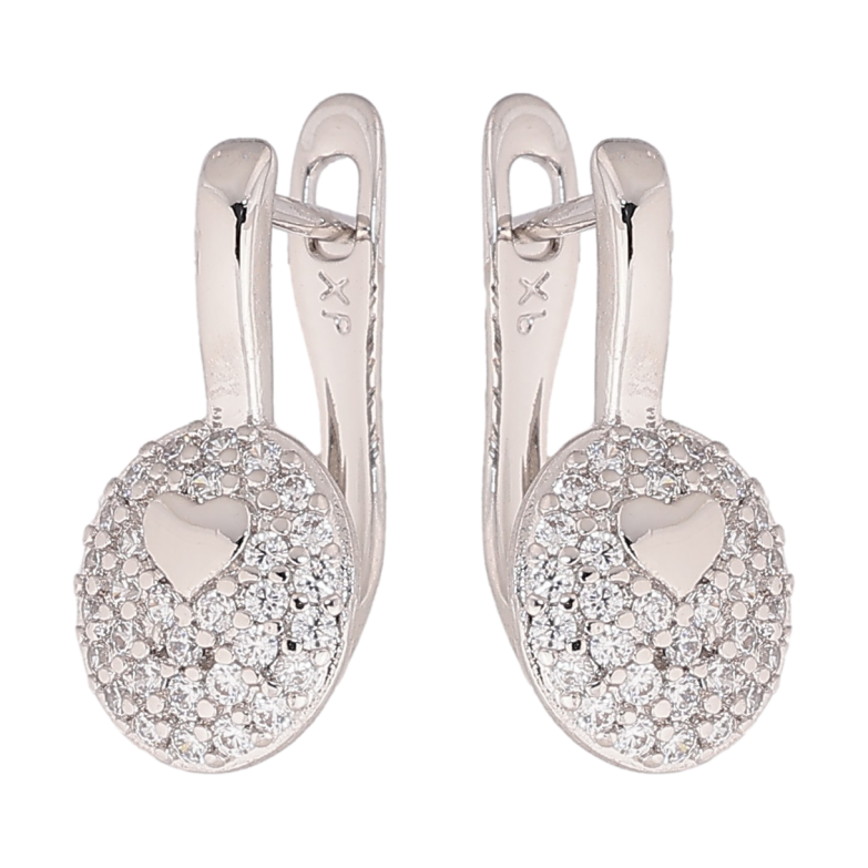 Сережки Xuping колір Родій англійський замок "Візерунок з серцем і інкрустацією кристалами" фото №1 Сережки Xuping колір Родій англійський замок "Візерунок з серцем і інкрустацією кристалами" фото №1