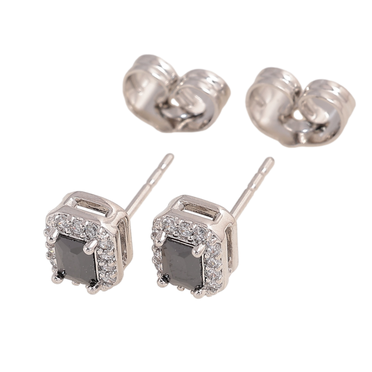 Серьги Xuping цвет Родий пусеты "Черные кристаллы в обрамлении" фото №17