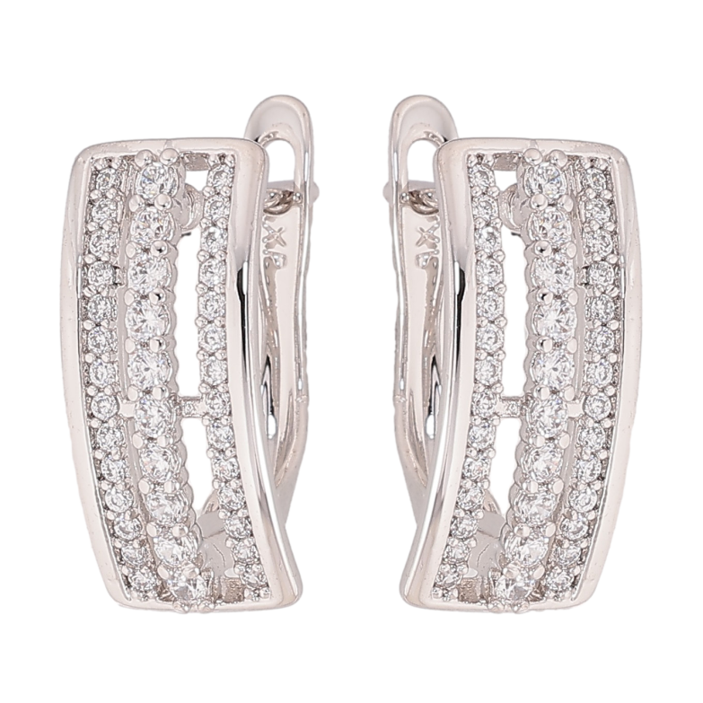 Серьги Xuping цвет Родий английский замок "Узор с кристаллами" фото №1