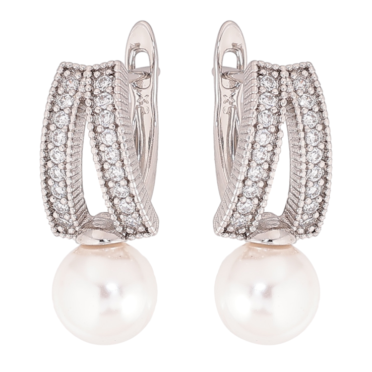 Сережки Xuping колір Родій англійський замок "Візерунок з кристалами і перлинами" фото №17