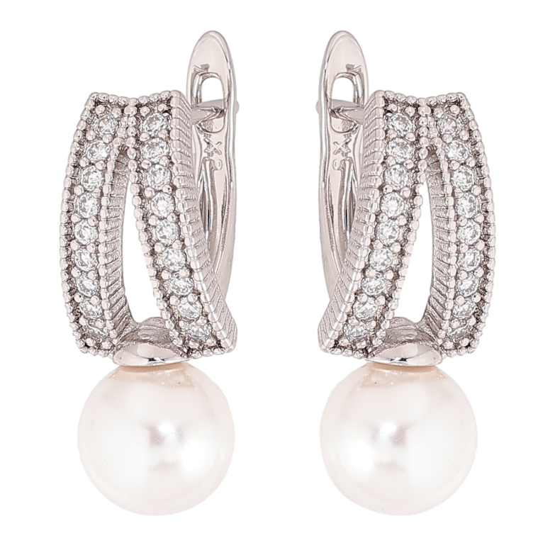 Сережки Xuping колір Родій англійський замок "Візерунок з кристалами і перлинами" фото №1