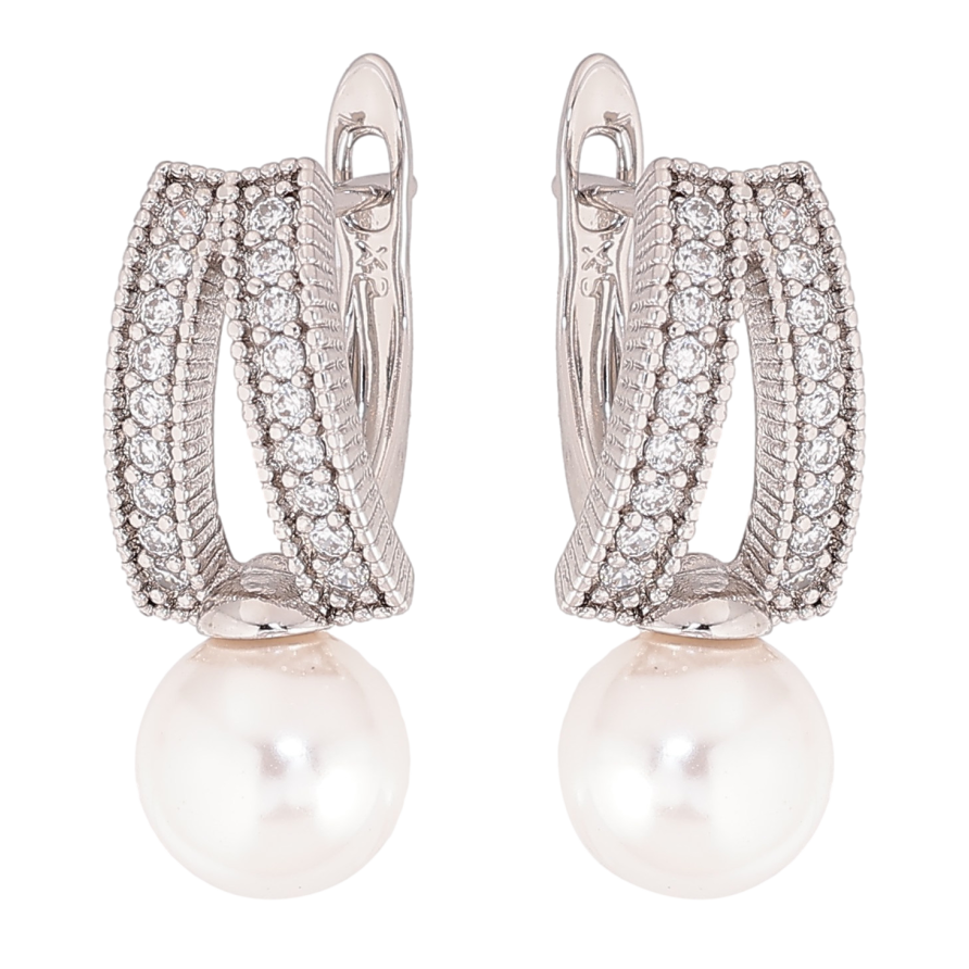 Сережки Xuping колір Родій англійський замок "Візерунок з кристалами і перлинами" фото №1