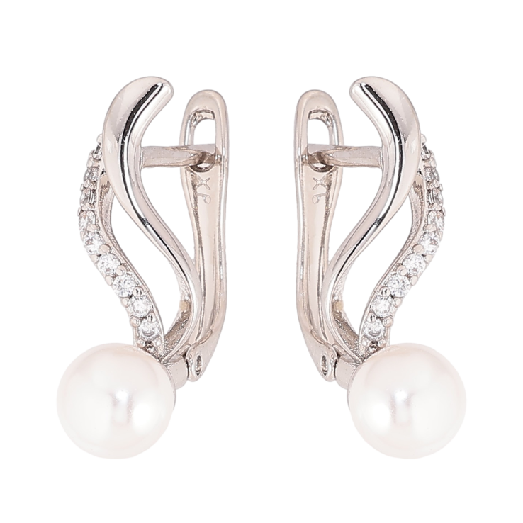 Сережки Xuping колір Родій англійський замок "Візерунок з перлинами" фото №5