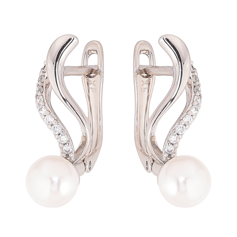 Сережки Xuping колір Родій англійський замок "Візерунок з перлинами" фото №1