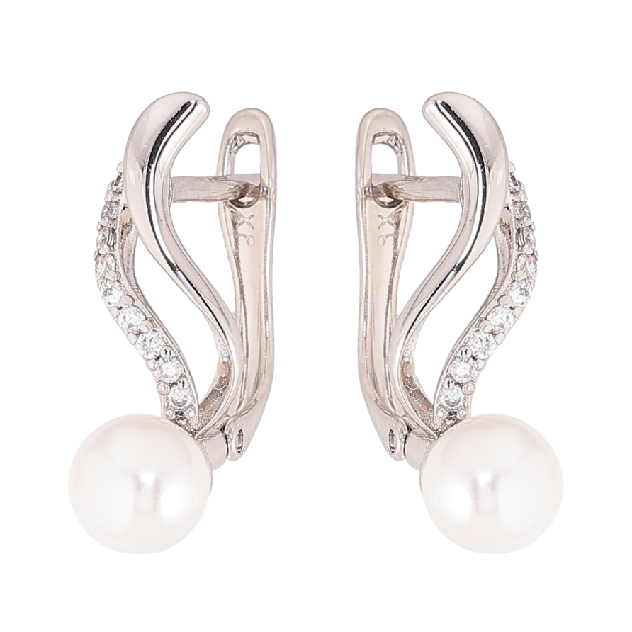 Сережки Xuping колір Родій англійський замок "Візерунок з перлинами" фото №1