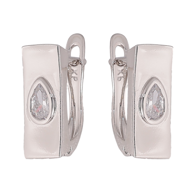 Серьги Xuping цвет Родий английский замок "Узор с кристаллами" фото №25