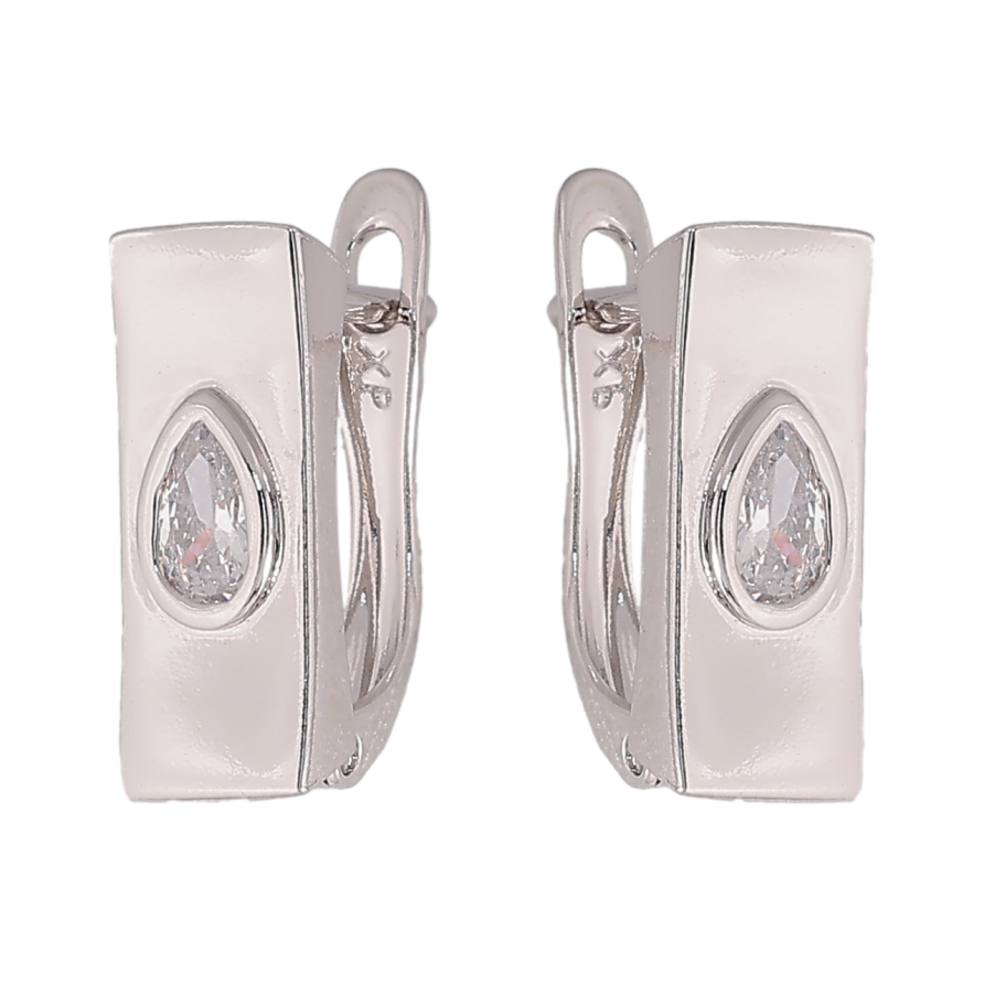 Серьги Xuping цвет Родий английский замок "Узор с кристаллами" фото №1