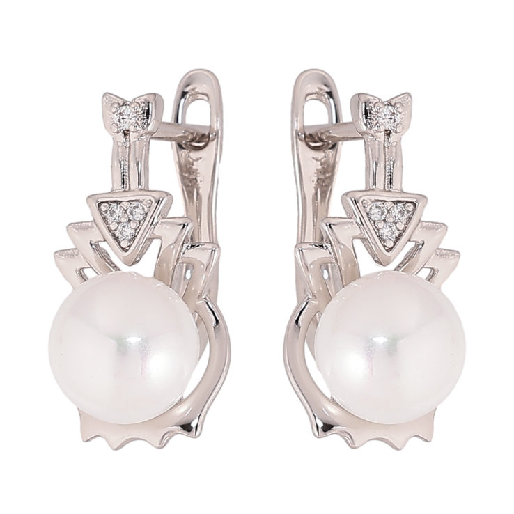 Сережки Xuping колір Родій англійський замок "Візерунок з перлинами" фото №23