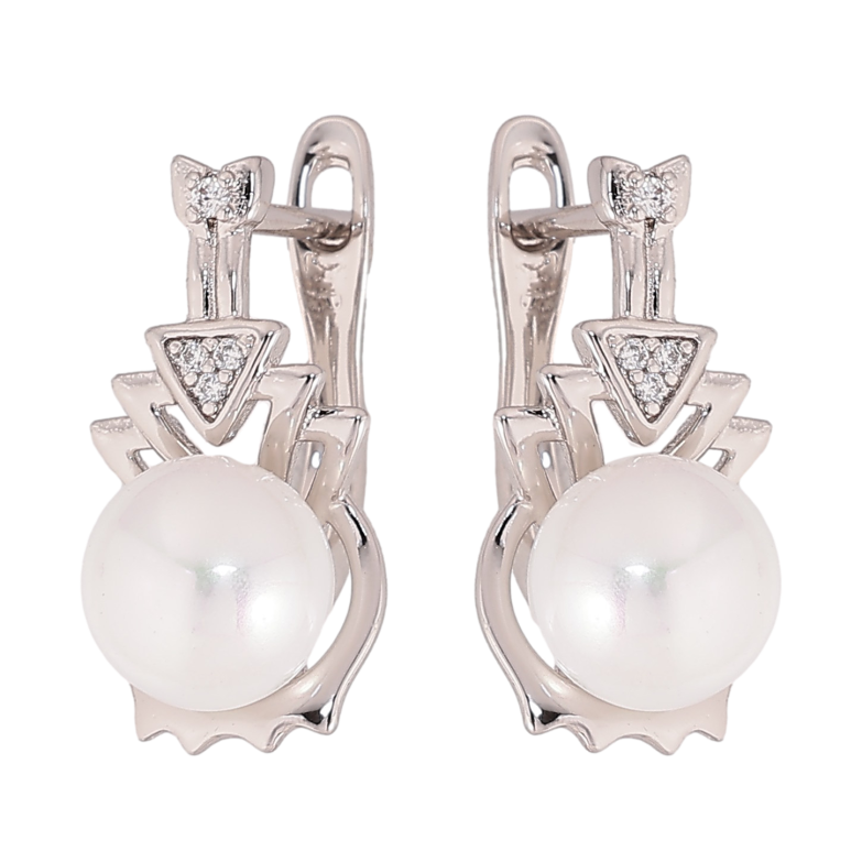 Сережки Xuping колір Родій англійський замок "Візерунок з перлинами" фото №5