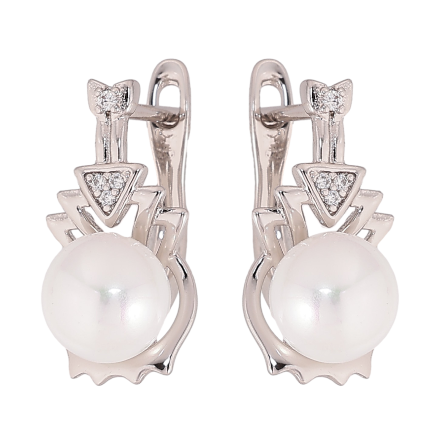 Сережки Xuping колір Родій англійський замок "Візерунок з перлинами" фото №1