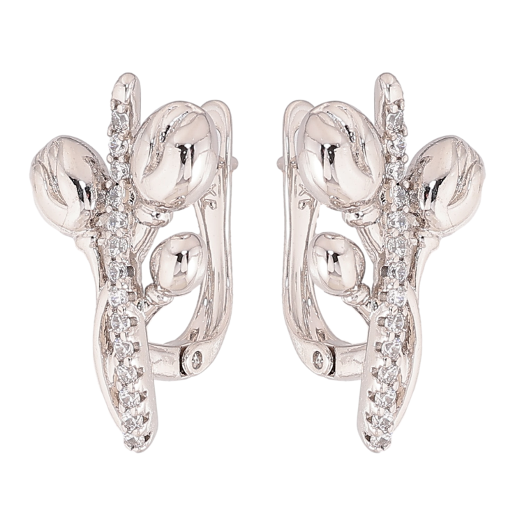 Сережки Xuping колір Родій англійський замок "Квіточки з кристалами" фото №19