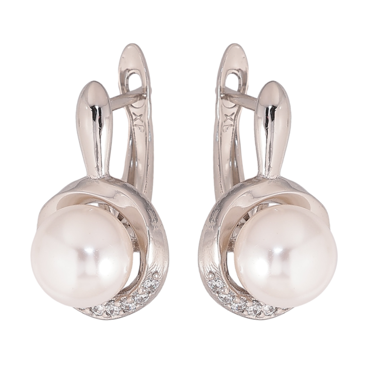 Сережки Xuping колір Родій англійський замок "Візерунок з перлинами" фото №11