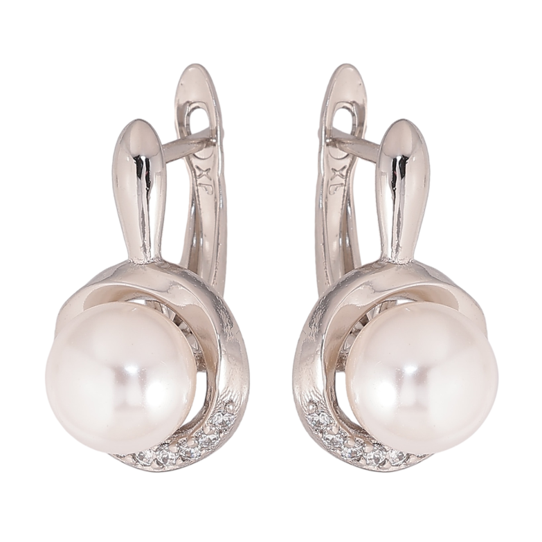 Сережки Xuping колір Родій англійський замок "Візерунок з перлинами" фото №6