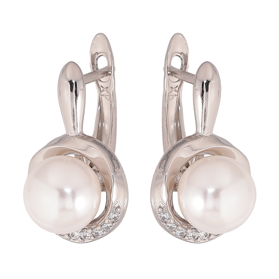 Сережки Xuping колір Родій англійський замок "Візерунок з перлинами" фото №1