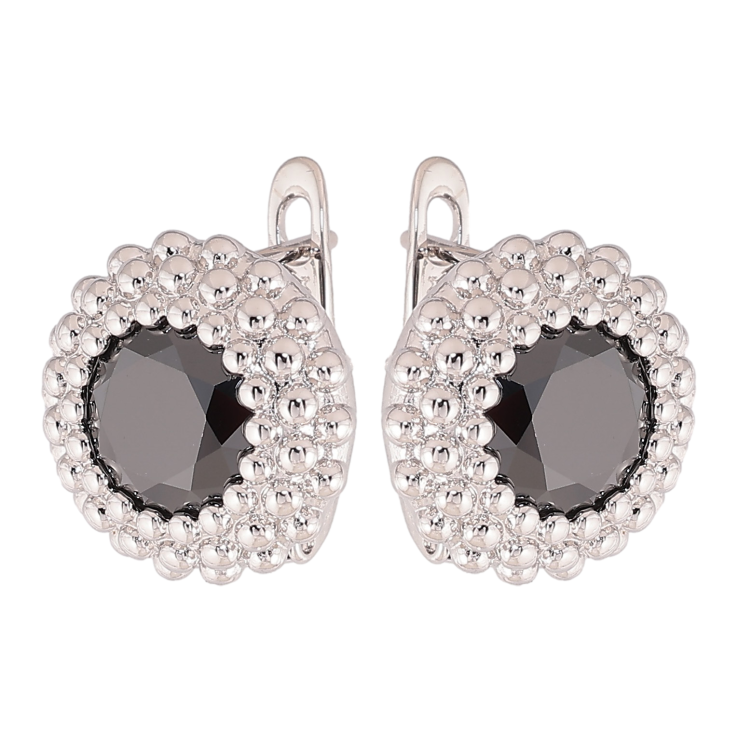 Сережки Xuping колір Родій англійський замок "Чорні кристали в декоративній оправі" фото №9