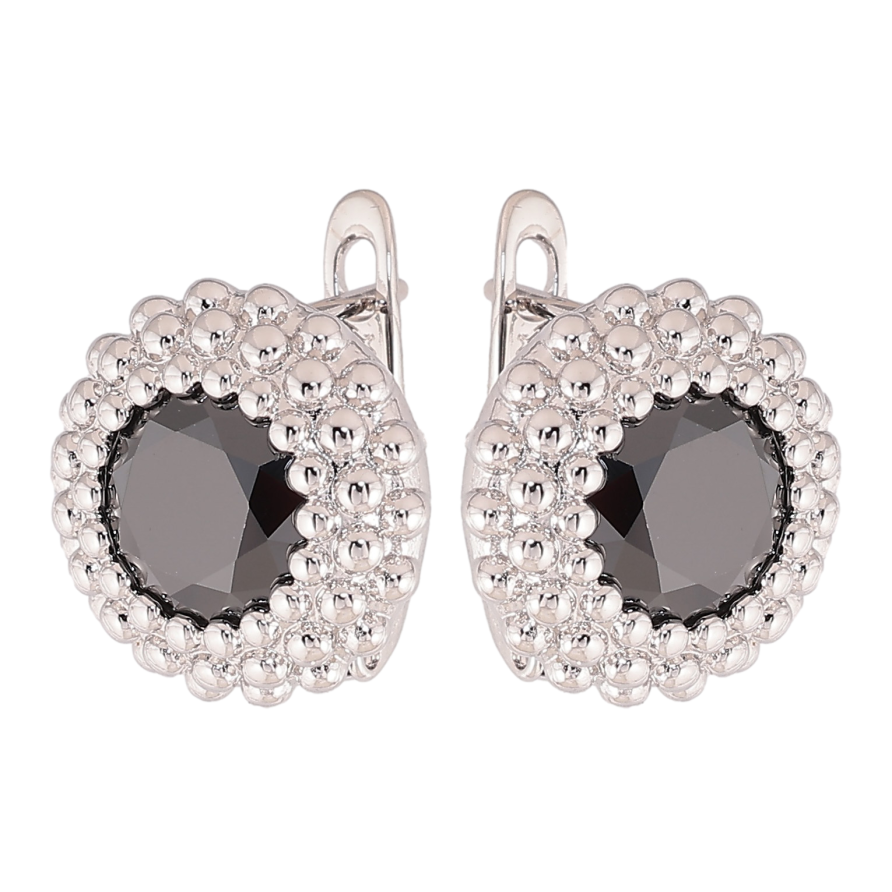 Сережки Xuping колір Родій англійський замок "Чорні кристали в декоративній оправі" фото №1