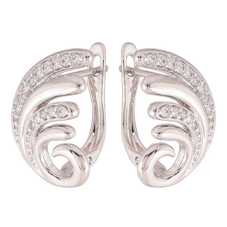 Серьги Xuping цвет Родий английский замок "Узор с кристаллами" фото №1