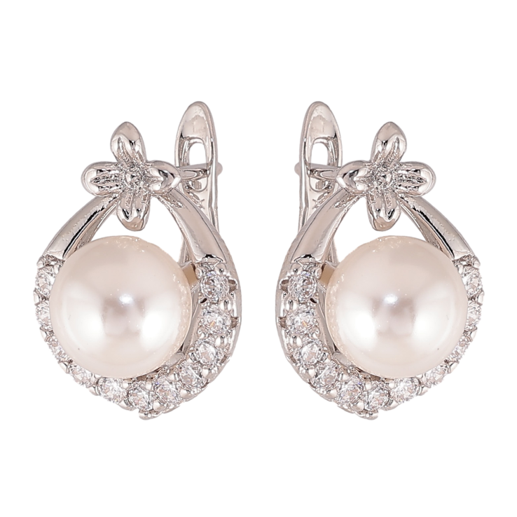 Сережки Xuping колір Родій англійський замок "Візерунок з перлинами" фото №17