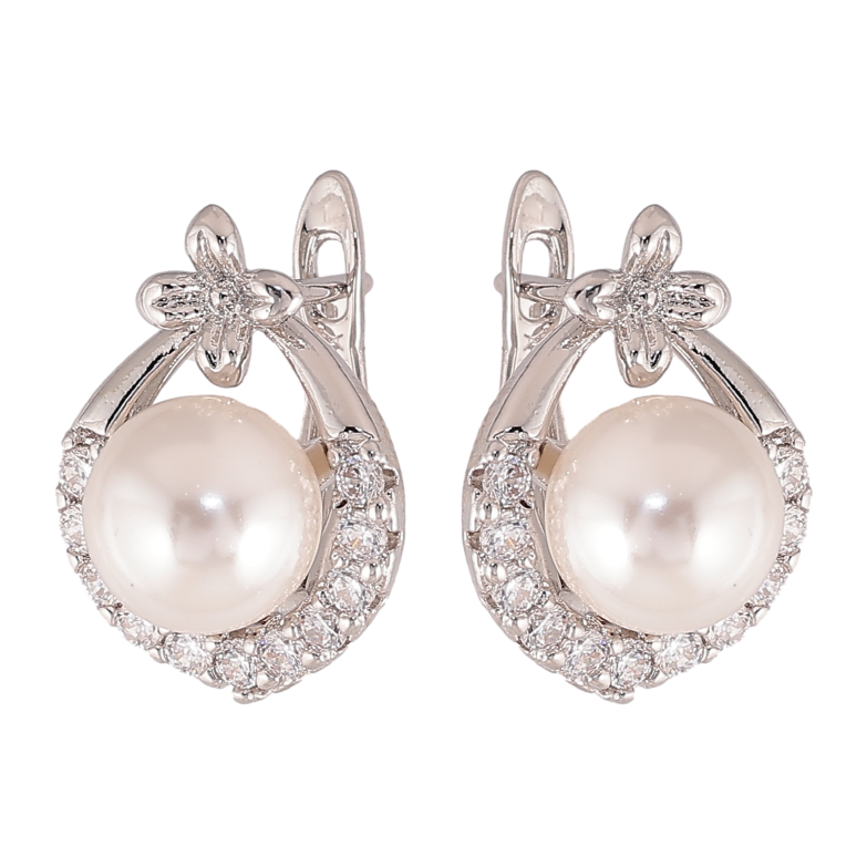 Сережки Xuping колір Родій англійський замок "Візерунок з перлинами" фото №1