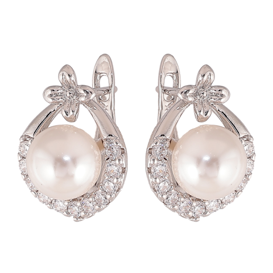 Сережки Xuping колір Родій англійський замок "Візерунок з перлинами" фото №1