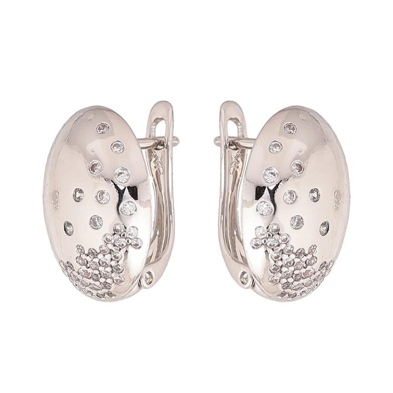 Серьги Xuping цвет Родий английский замок "Узор с кристаллами" фото №1