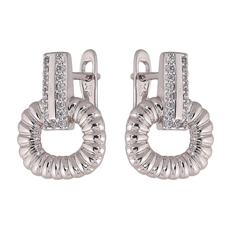 Серьги Xuping цвет Родий английский замок "Узор с кристаллами" фото №23