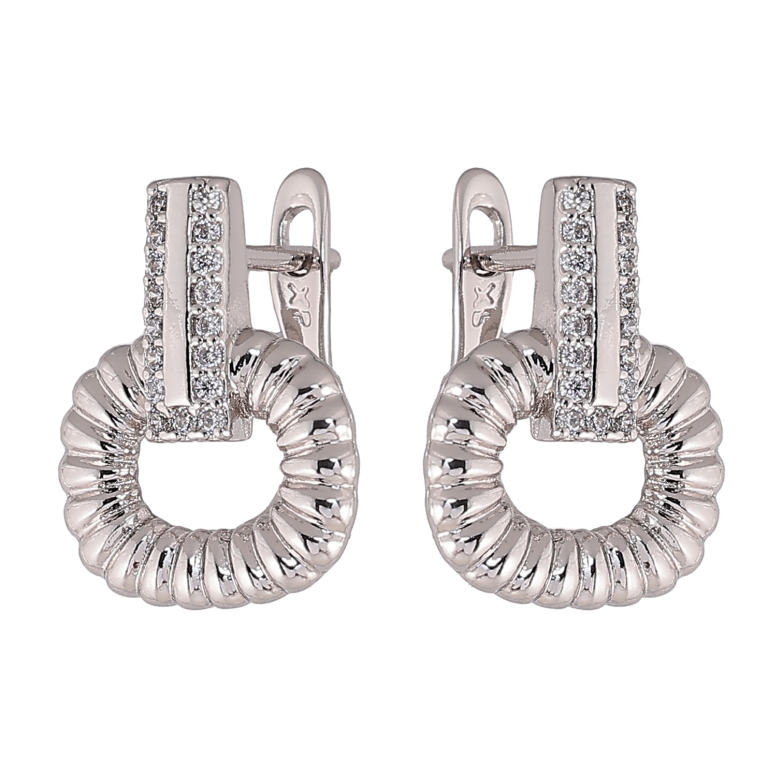 Серьги Xuping цвет Родий английский замок "Узор с кристаллами" фото №1