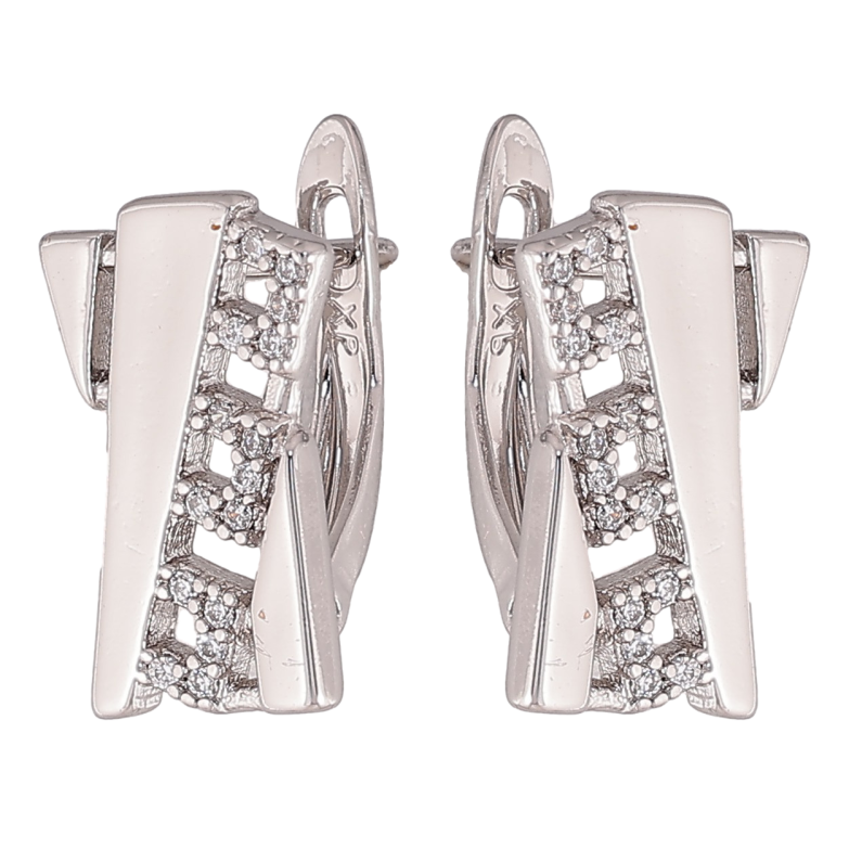 Серьги Xuping цвет Родий английский замок "Узор с кристаллами" фото №2