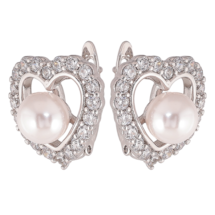 Сережки Xuping колір Родій англійський замок "Сердечки з кристалами та перлинами" фото №15 Сережки Xuping колір Родій англійський замок "Сердечки з кристалами та перлинами" фото №15