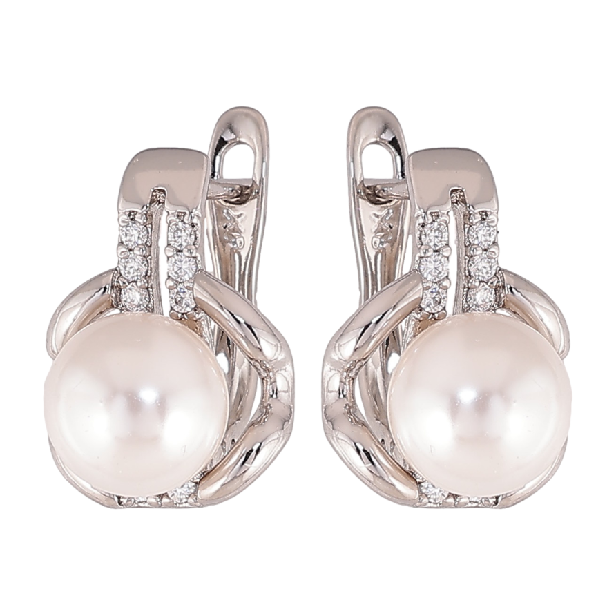 Сережки Xuping колір Родій англійський замок "Візерунок з кристалами і перлинами" фото №1