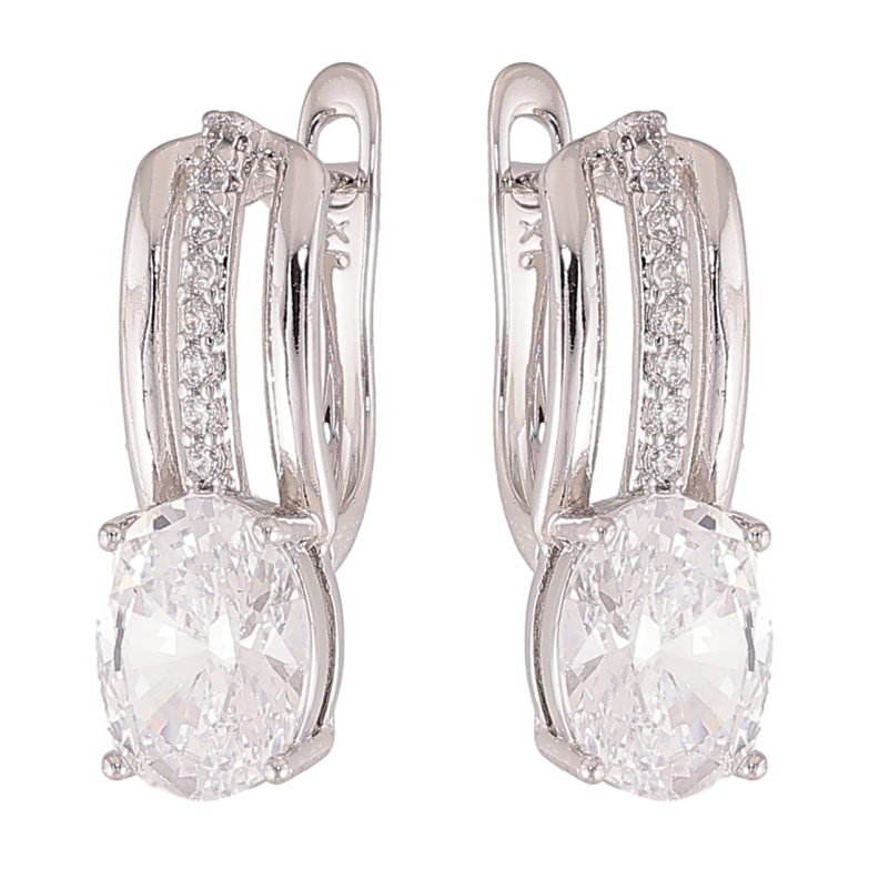 Серьги Xuping цвет Родий английский замок "Узор с кристаллами" фото №1