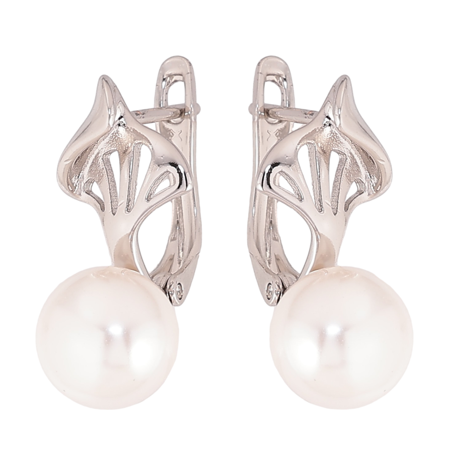 Сережки Xuping колір Родій англійський замок "Візерунок з перлинами" фото №1