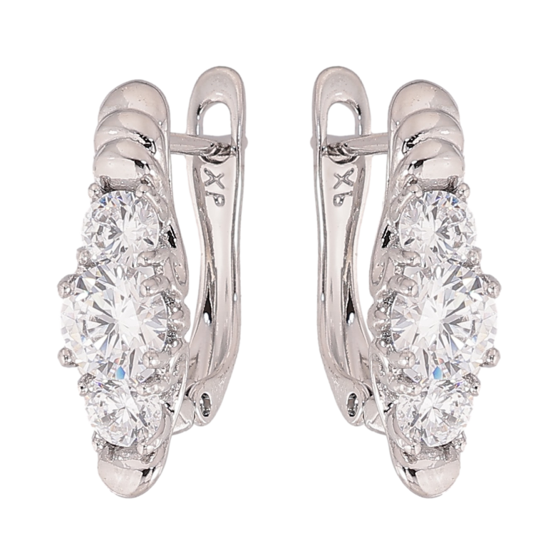 Серьги Xuping цвет Родий английский замок "Узор с кристаллами" фото №1 Серьги Xuping цвет Родий английский замок "Узор с кристаллами" фото №1