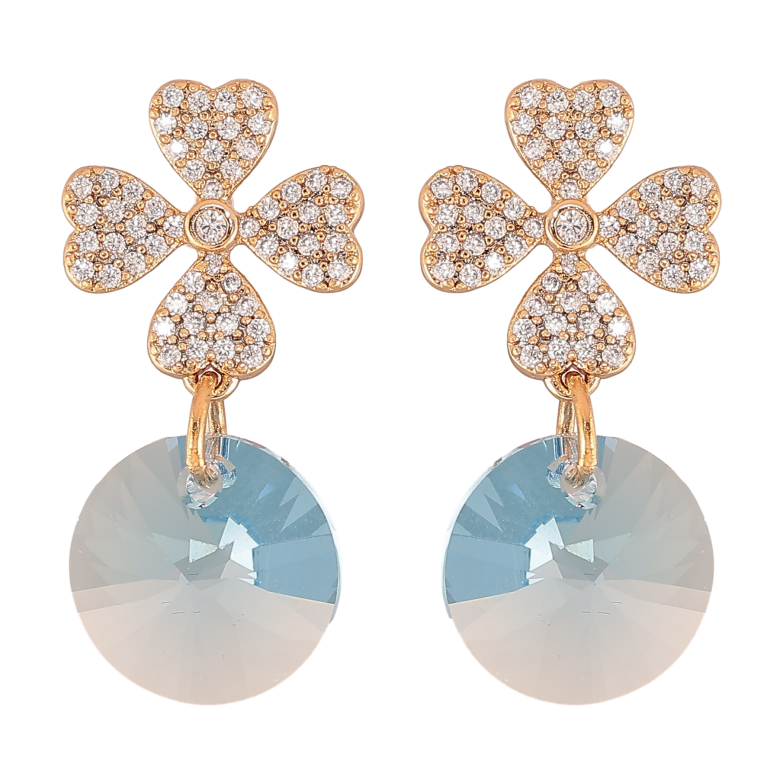 Сережки Xuping колір Позолота 18К із кристалами Swarovski пусети "Квіточки з кристалами Aquamarine" фото №1