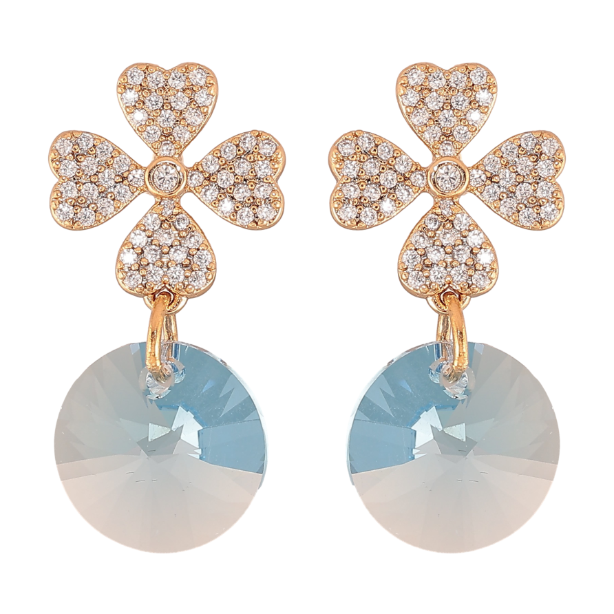 Серьги Xuping цвет Позолота 18К с кристаллами Swarovski пусеты "Цветочки с кристаллами Aquamarine" фото №1