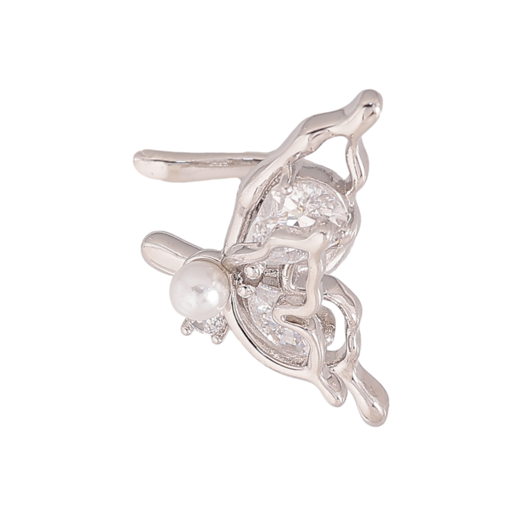 Сережки Xuping колір Родій моно-каффа "Кристальний метелик" (1шт) на ліве вухо фото №6