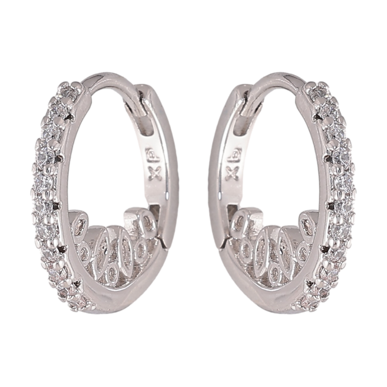 Серьги Xuping цвет Родий колечки "Боковой узор с кристальной дорожкой" фото №1