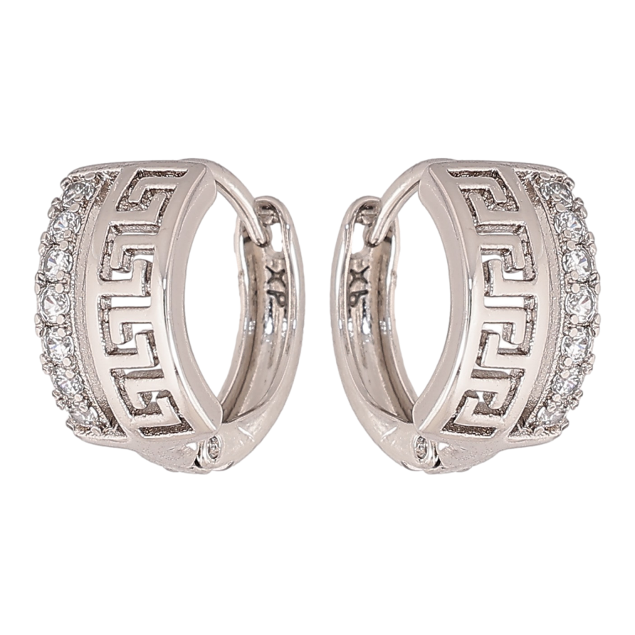 Серьги Xuping цвет Родий колечки "Греческий узор с кристаллами" фото №1